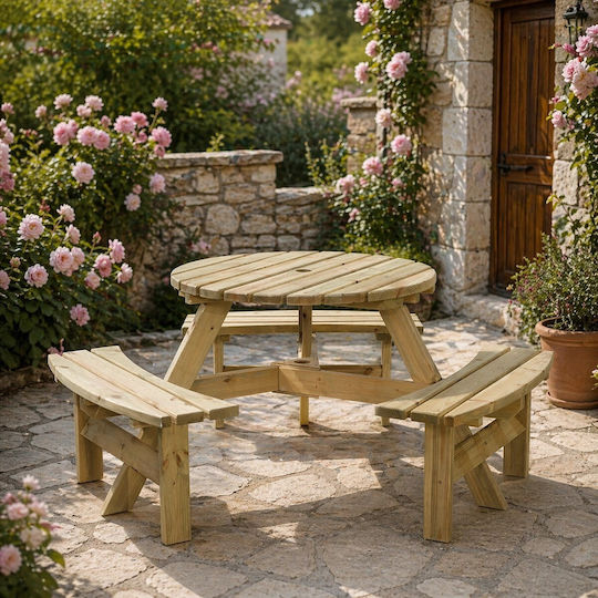 Picknick Gartentisch 90x90x72 Rund Holz Tisch Picnic ø90cm Picknick Gartentisch 90x90x72 Rund Holz Tisch Picnic ø90cm