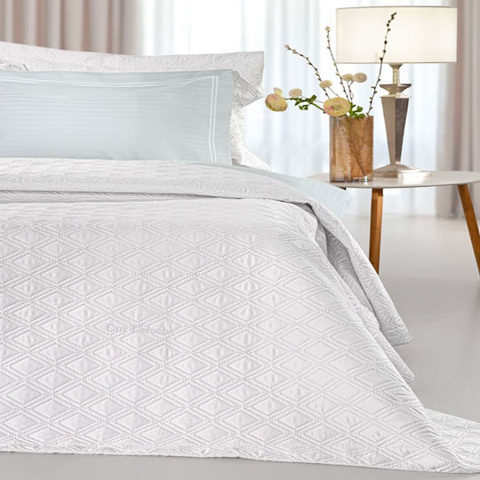 Guy Laroche Honour Set Coverlet Queen Size Microsatin White 240x250cm 3pcs