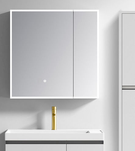 Martin 3MSAR080WH Καθρέπτης Led από Plywood με Ράφι & Ντουλάπι 80x68cm Λευκός