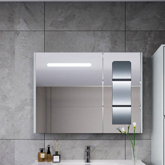 Martin Lavare 3MLAV100WH Καθρέπτης Led από Plywood με Ντουλάπι 93x70cm Λευκός