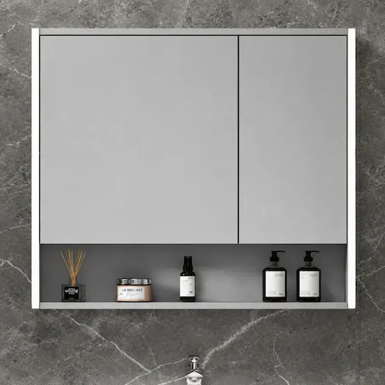 Martin Bathroom Mirror Led made of Plywood 95x70cm Gray