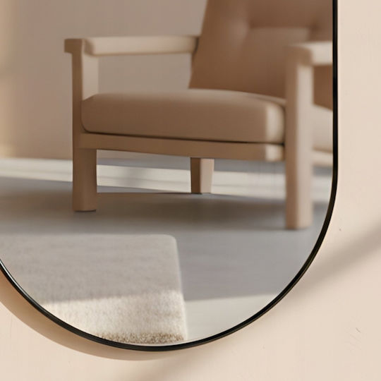 Edaxo Oval Wall Mirror with Black Metal Frame 80x30cm