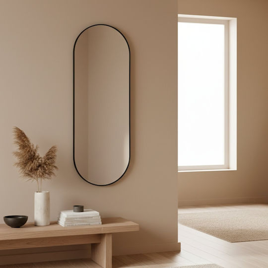 Edaxo Oval Wall Mirror with Black Metal Frame 80x30cm