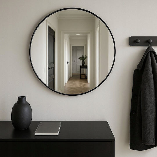 Edaxo Wall Mirror with Black Metallic Frame Diameter 80cm
