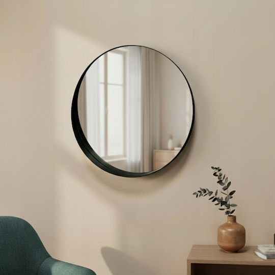 Edaxo Wall Mirror with Black Metallic Frame Diameter 50cm