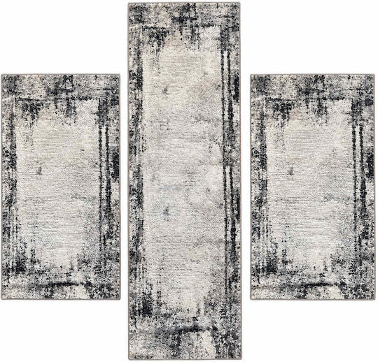 Diva Hl495a Modern Bedroom Rug Set Grey Diva-HL495A-Grey-Anthracite Set 3 Pieces
