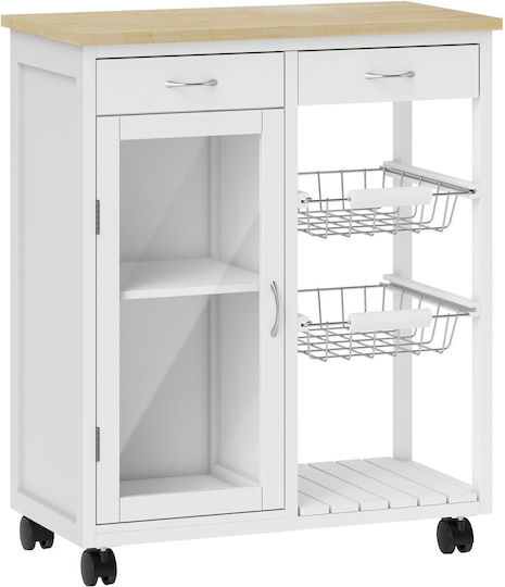 HomCom Cărucior din Lemn cu 2 Rafturi Alb 801-424V00WT