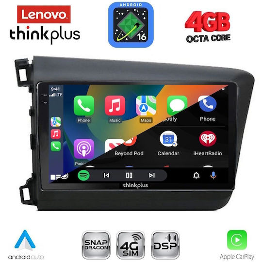 Lenovo Car Audio System for Honda Civic 2012-2016 Bluetooth USB WiFi GPS Apple CarPlay Android Auto with 9" Touch Screen