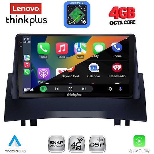 Lenovo Car Audio System for Renault Megane 2002-2008 Bluetooth USB WiFi GPS Apple CarPlay Android Auto with 9" Touch Screen