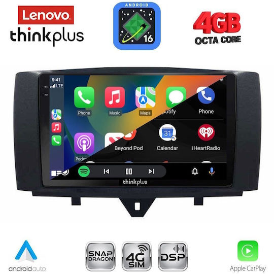 Lenovo Автомобилна Аудио Система за Smart ForTwo 2010-2015 (Bluetooth/USB/Вграден Wi-Fi/GPS/Apple CarPlay/Android Auto) с Touch Screen 9"