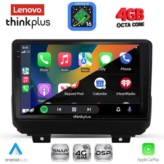 Lenovo Автомобилна Аудио Система за Jeep Wrangler 2018-2026 (Bluetooth/USB/Вграден Wi-Fi/GPS/Apple CarPlay/Android Auto) с Touch Screen 9"
