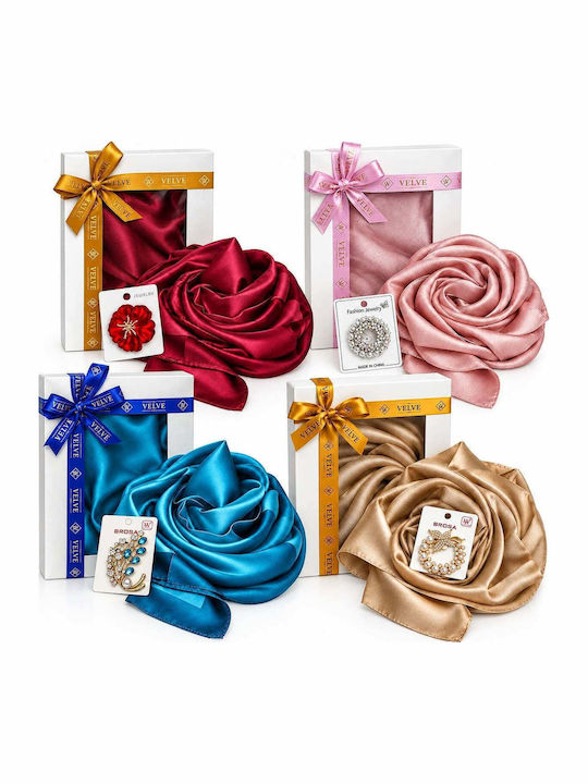 Set 4 Silky Packs Women Elegant Scarves Brooches 170 X 90 Cm Multicolor