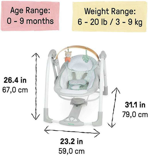 Ingenuity Baby Swing Cozy Spot Swing 'n Go with Music Grey for Child up to 9kg