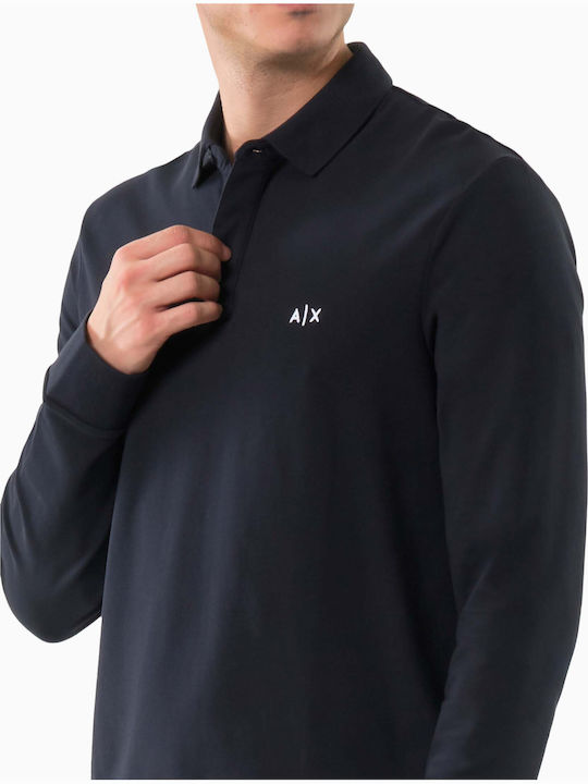 Armani Exchange Поло блуза с дълъг ръкав синя