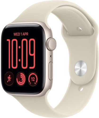 Apple Smartwatch SE 3 Cellular Aluminium 40mm Wasserdicht mit eSIM und Herzfrequenzmesser (Starlight Aluminium Gehäuse mit Sand Sport Armband - S/M)