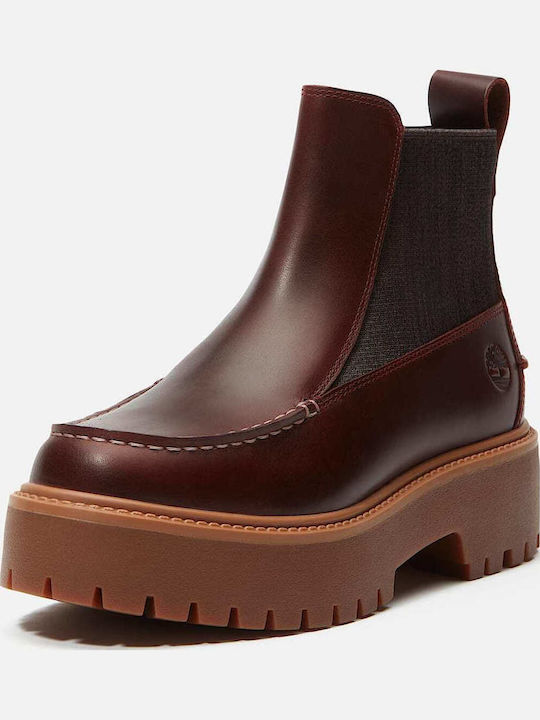 Timberland Street Leather Women's Chelsea Ankle Boots Burgundy