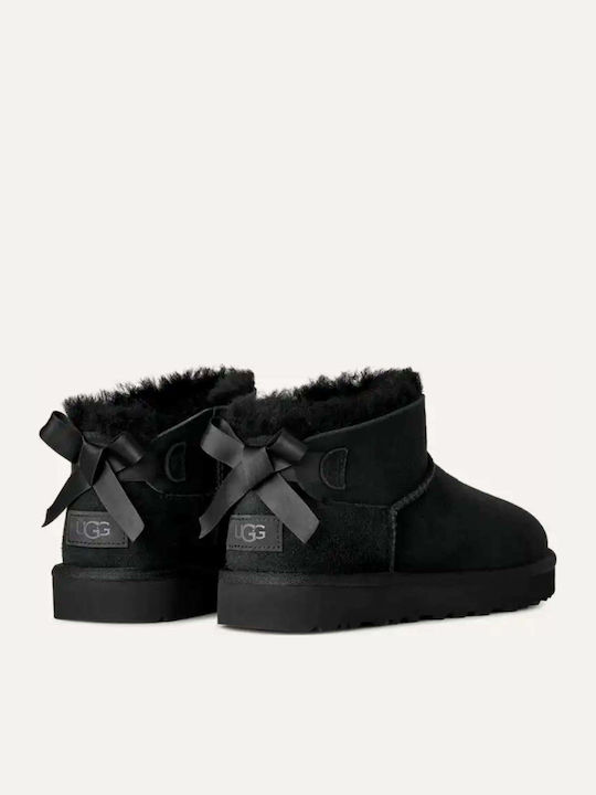 UGG Ultra Mini Leather Women's Ankle Boots with Fur Black