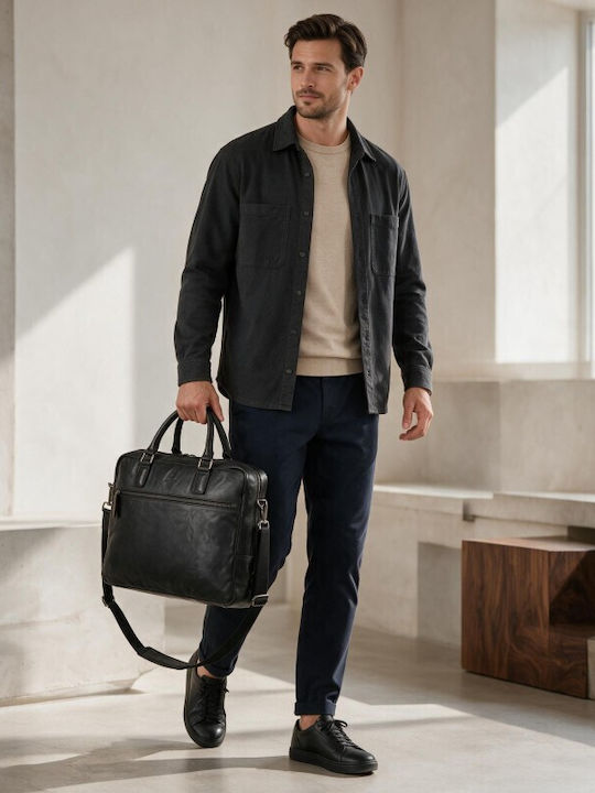 Leather Men's Laptop Bag Black Lightweight Business Bag SL-13-BL