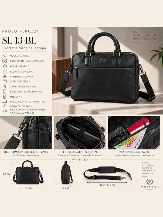 Leather Men's Laptop Bag Black Lightweight Business Bag SL-13-BL
