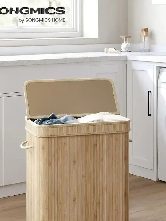 Songmics Coș de rufe Bamboo 100lt cu capac 55x34x61cm Bej