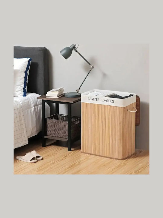 Songmics Coș de rufe Bambus 100lt cu capac 52x32x62.5cm Bej