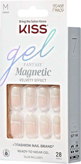 Kiss Fantasy Magnetic Velvety Effect Medium Fma09 Tipsuri Unghii False în Roz 28 Bucăți