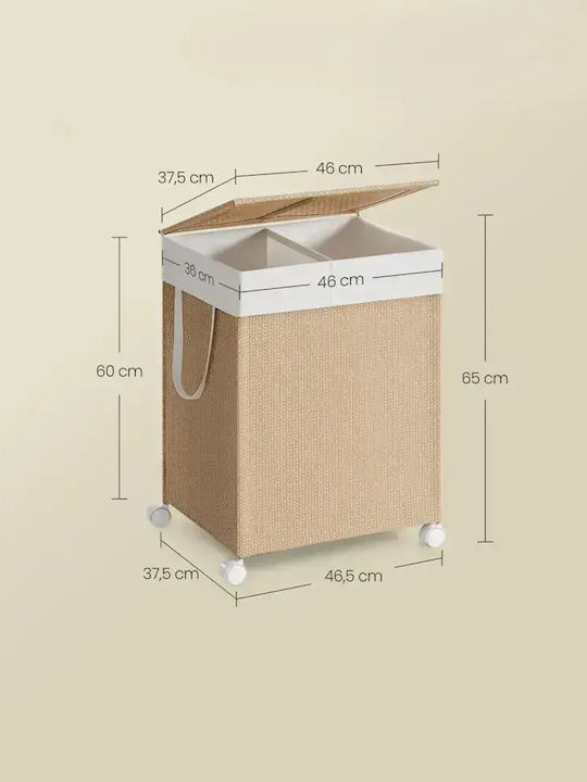 Songmics Coș de rufe Din paie 100 l cu capac 46.5x37.5x65cm Bej