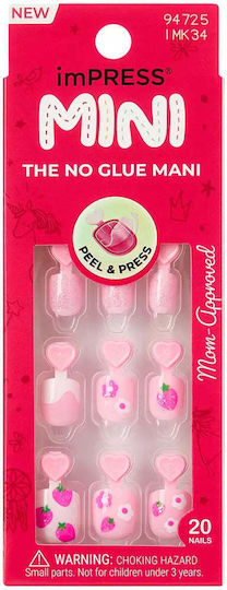 Kiss Impress Mini Press-on Fake For Kids Squoval Berry Cute Tipsuri Unghii False în Culoare Violet 20 Bucăți