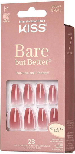 Kiss Bare But Better Premium Fake Berry Nude Tipsuri unghii false în Culoare Roz 28 bucăți