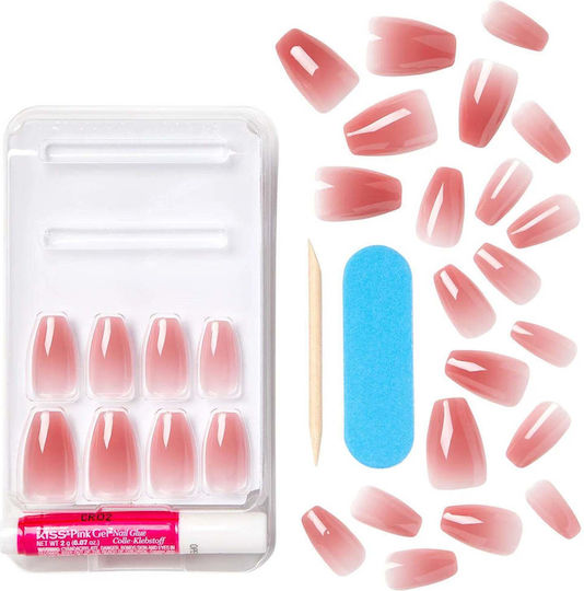 Kiss Bare But Better Premium Fake Berry Nude Tipsuri unghii false în Culoare Roz 28 bucăți