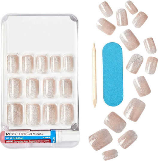 Kiss Gel Fantasy Magnetic Velvety Effect 28 Glue Included Vf05 Tipsuri unghii false în Culoare Roz 28 Bucăți