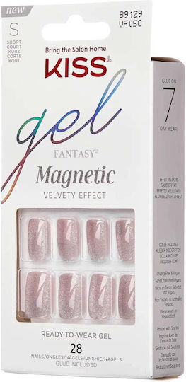 Kiss Gel Fantasy Magnetic Velvety Effect 28 Glue Included Vf05 Tipsuri unghii false în Culoare Roz 28 Bucăți