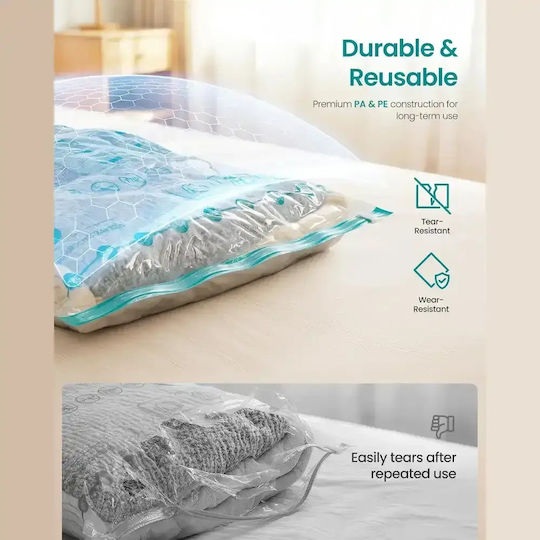 Songmics Husă de Depozitare din Plastic pentru Saci / Haine Etanșă și cu Vid 8 Buc