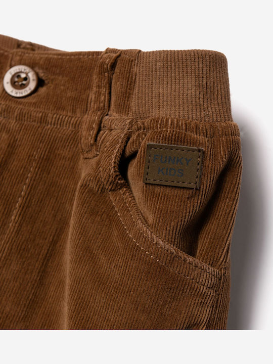 Pantalon Pentru Copii Cargo Din Catifea Raiata Maro