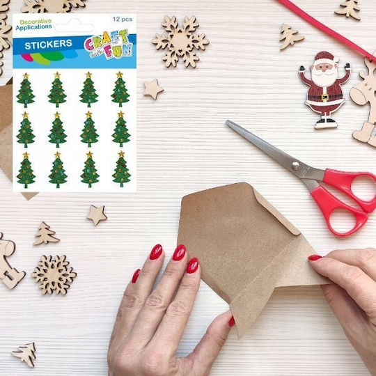 Craft with Fun Weihnachtsaufkleber für Wand mit Muster Baum 12Stücke