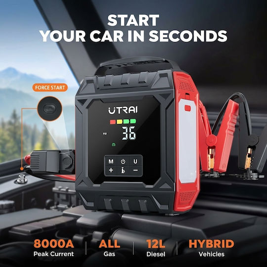Utrai JS-50 Professional Portable Car Battery Starter 8000A with Power Bank / USB / Pump / Flashlight JS-50
