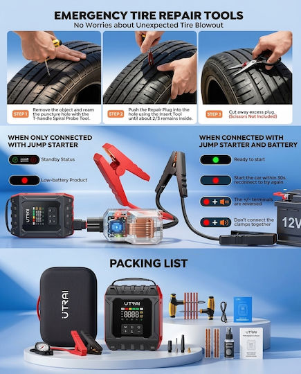Utrai JS-50 Professional Portable Car Battery Starter 8000A with Power Bank / USB / Pump / Flashlight JS-50