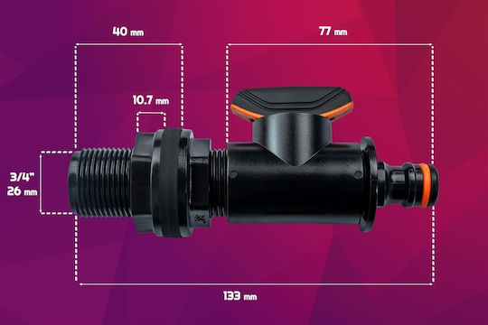 Conector Trecere Perete Butoi Rezervor Apă De Pluie Filet Exterior 3/4" 26 Mm Piuliță Flanșă Etanșare