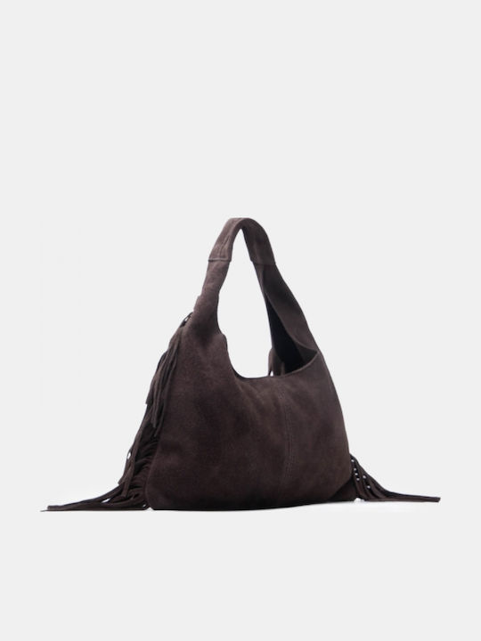 Fabric Women's Shoulder Bag Suede With Brown Fringes