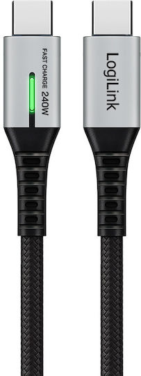 LogiLink LED Geflochtenes USB 3.2 Kabel USB-C männlich - USB-C 240W PD Schwarz 1m CU0442