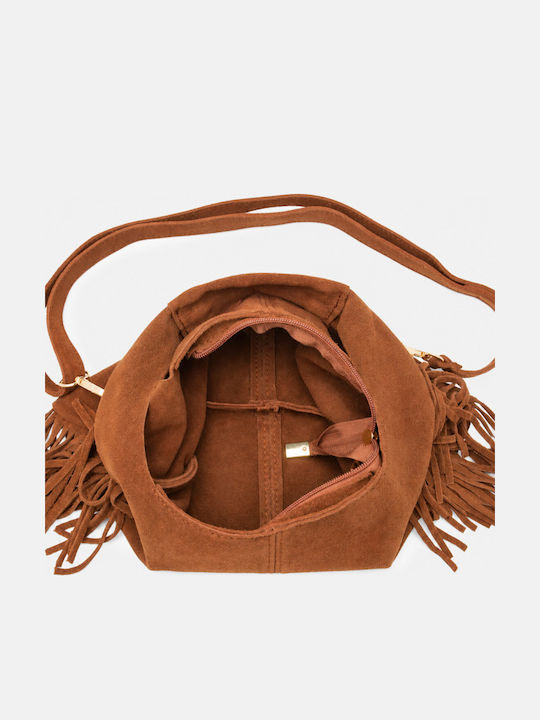Fabric Women's Suede Shoulder Bag With Brown Fringes