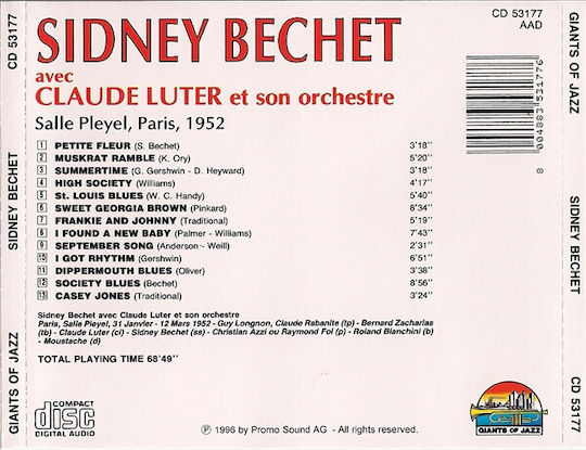Sidney Bechet Avec Claude Luter Et Son Orchestre Salle Pleyel Paris 1952 Cd