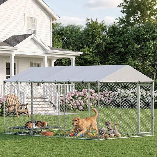 Pawhut Metal Dog Park 400x230x200cm Silver