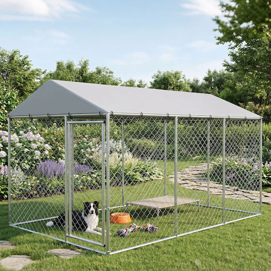 Pawhut Metal Dog Park 400x230x200cm Silver