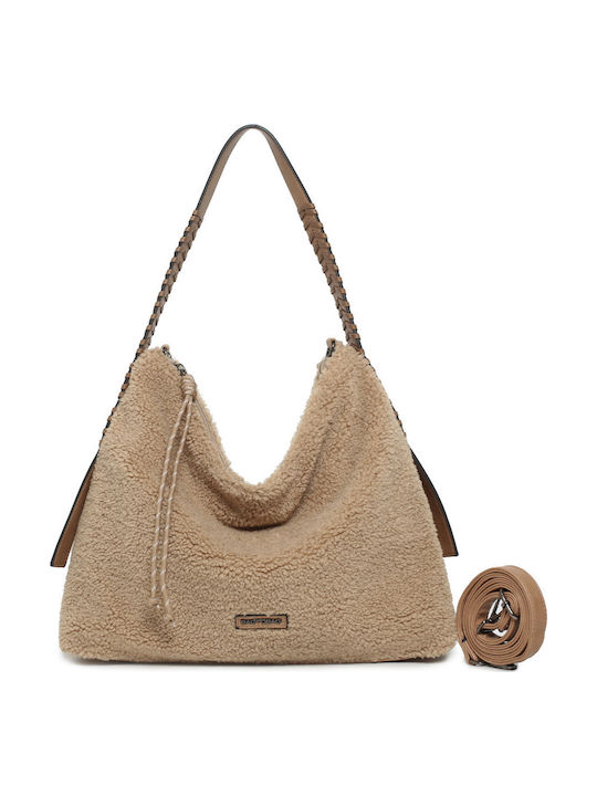 Knitted Fur Women's Hobo Bag Beige