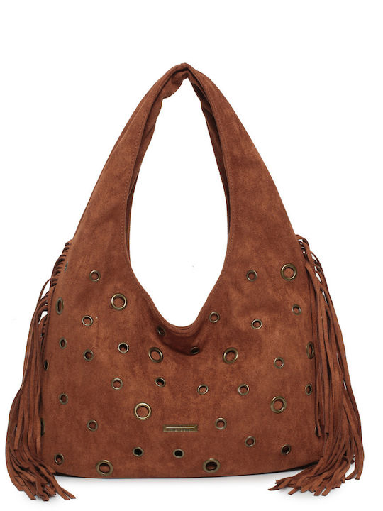 Set Women’s Hobo Bag in Suede with Camel Fringes