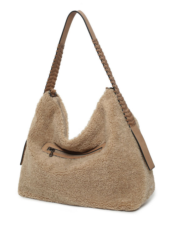 Knitted Fur Women's Hobo Bag Beige