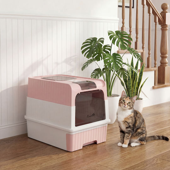 Pawhut Closed Cat Toilet with Filter Pink W48 x D35 x H36cm