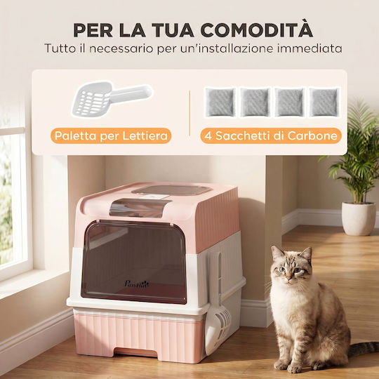 Pawhut Closed Cat Toilet with Filter Pink W48 x D35 x H36cm