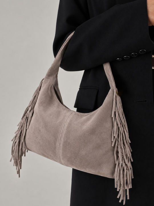 Fabric Women's Shoulder Bag Suede With Beige Fringes